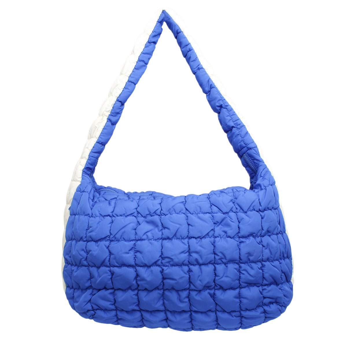 Quilted Large Shoulder Bag Blue Ivory Stylish Fashion Handbag