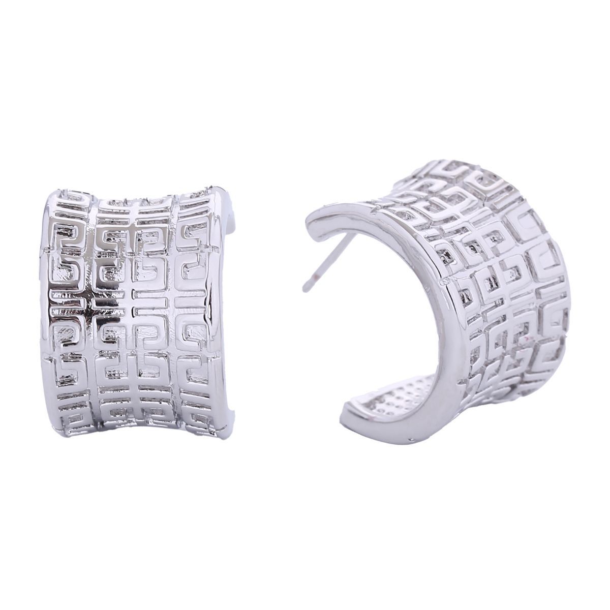 Small White Gold Greek Wide Hoop Earrings for Women Stylish Chic Jewelry