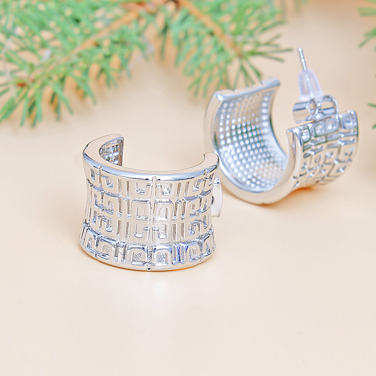 Small White Gold Greek Wide Hoop Earrings for Women Stylish Chic Jewelry