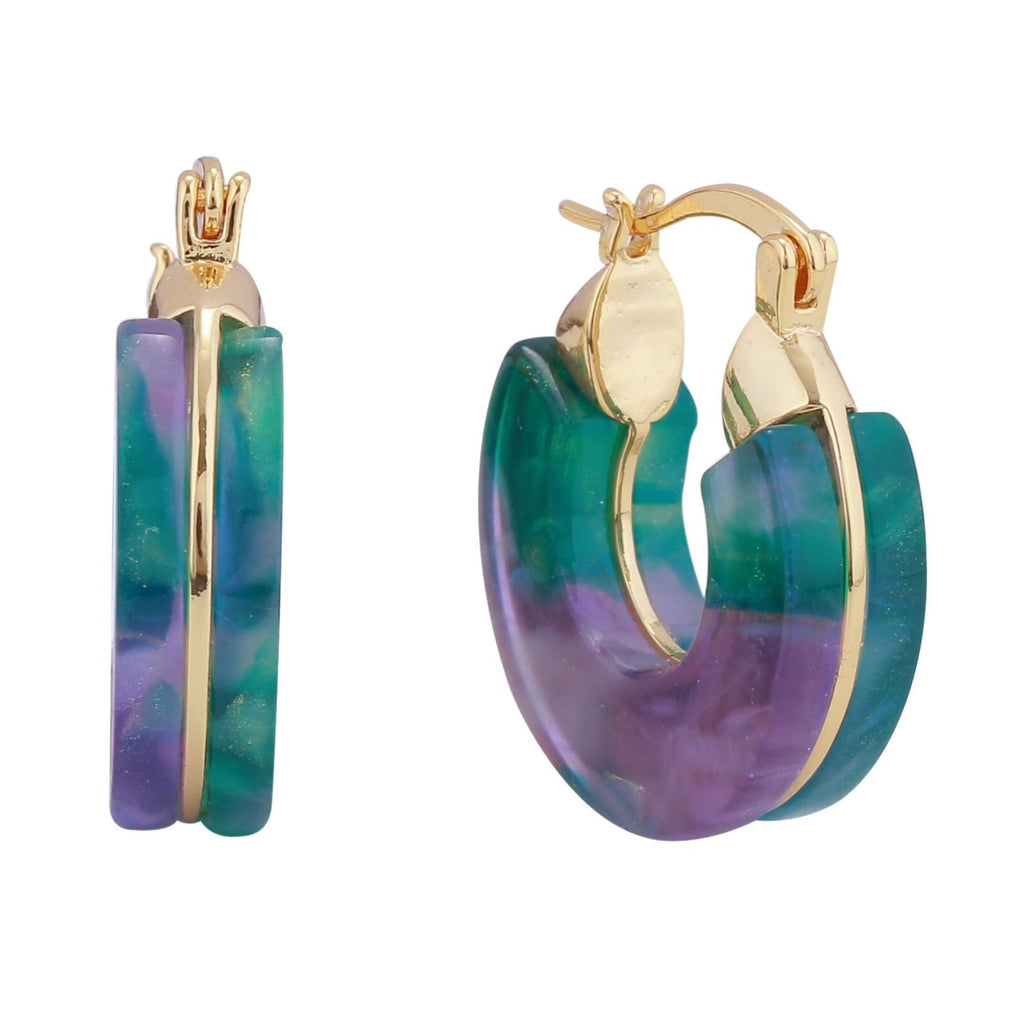 Women’s 14K Gold Hoop Earrings with Marbled Green Detail – Stylish Statement Jewelry