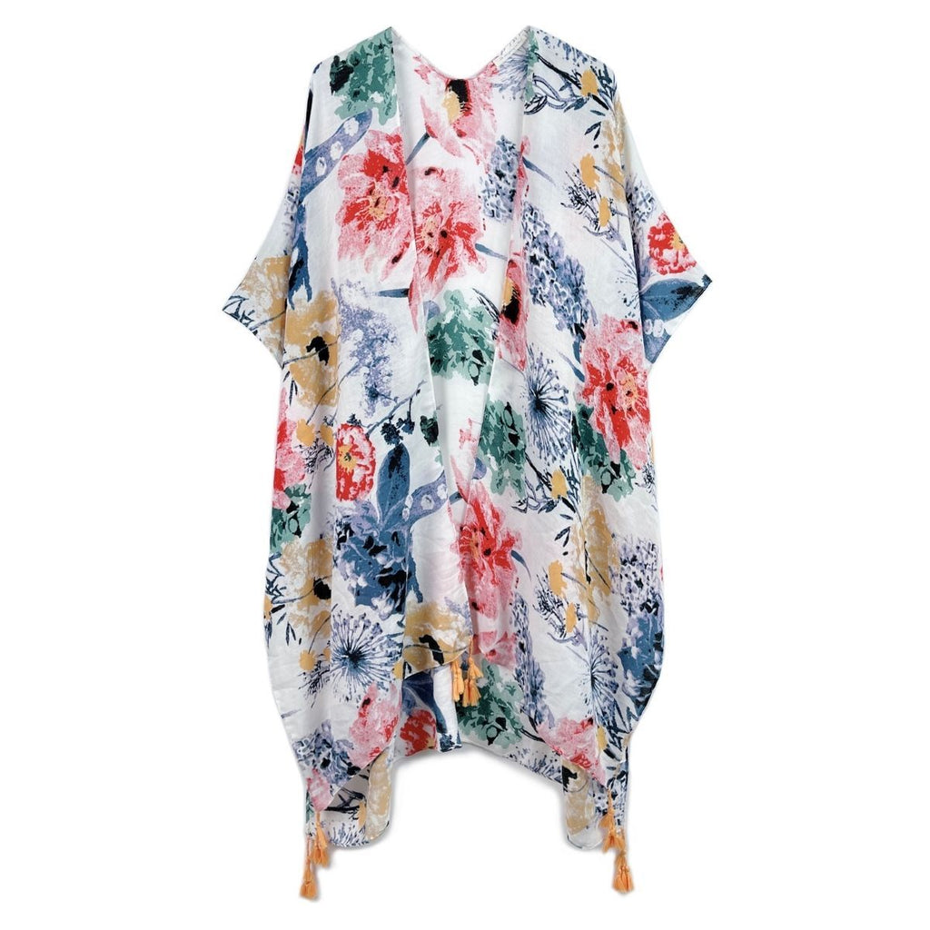Women’s Kimono Multi Color Floral Print Tassel Stylish Casual Layered