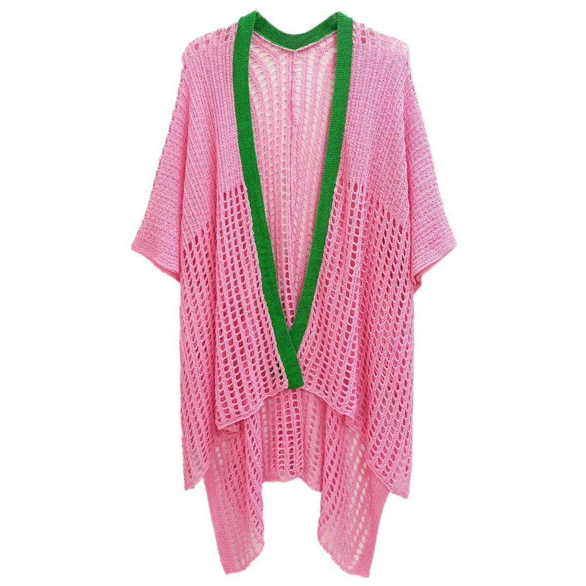 Ruana Kimono Pink and Green Crochet for Women