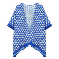 Women’s Kimono Blue White Block Print Sorority Stylish Casual Top