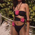 Laguna Black & Hot Pink Rose One-Piece Swimsuit