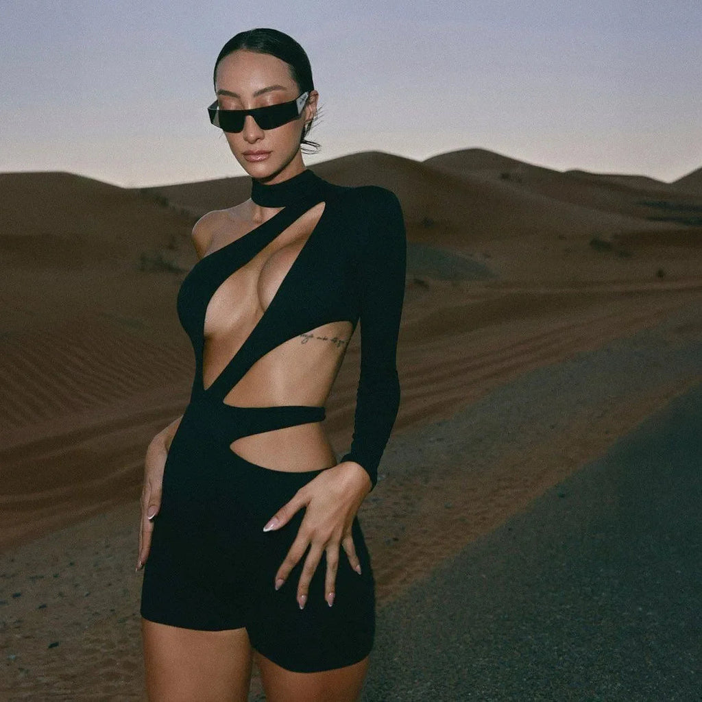 Late Hour Cutout One Shoulder Romper