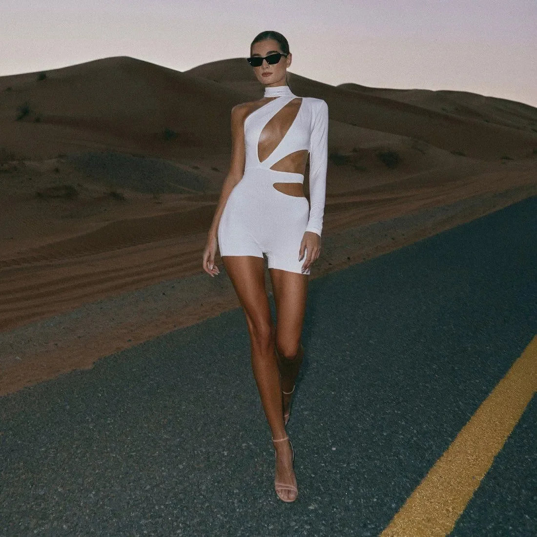 Late Hour Cutout One Shoulder Romper