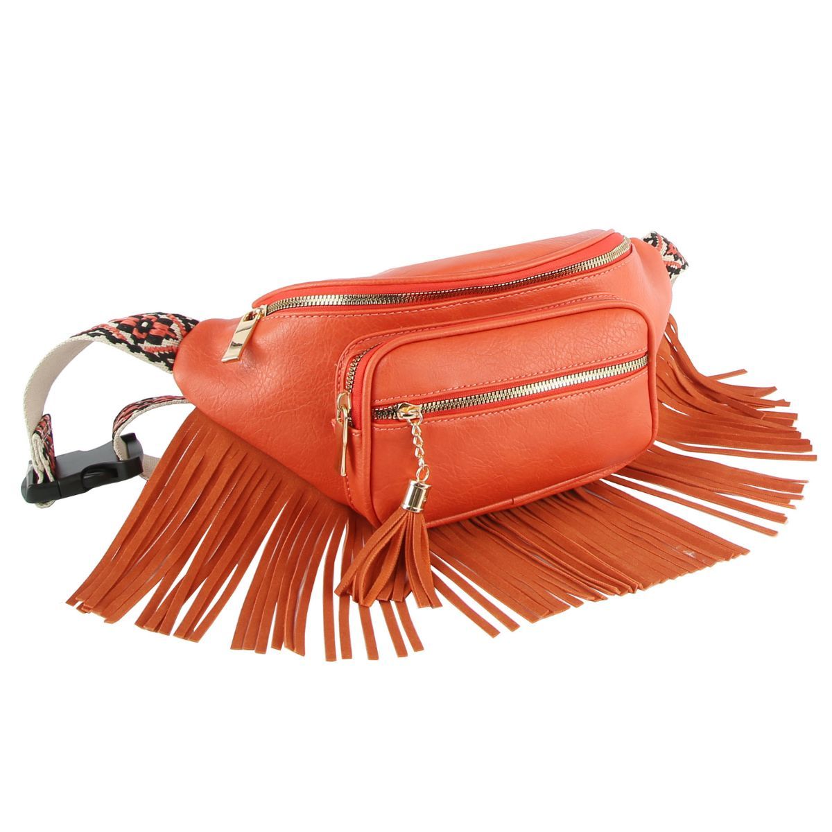 Fashion Fanny Pack with Orange Fringe – Trendy Casual Accessory