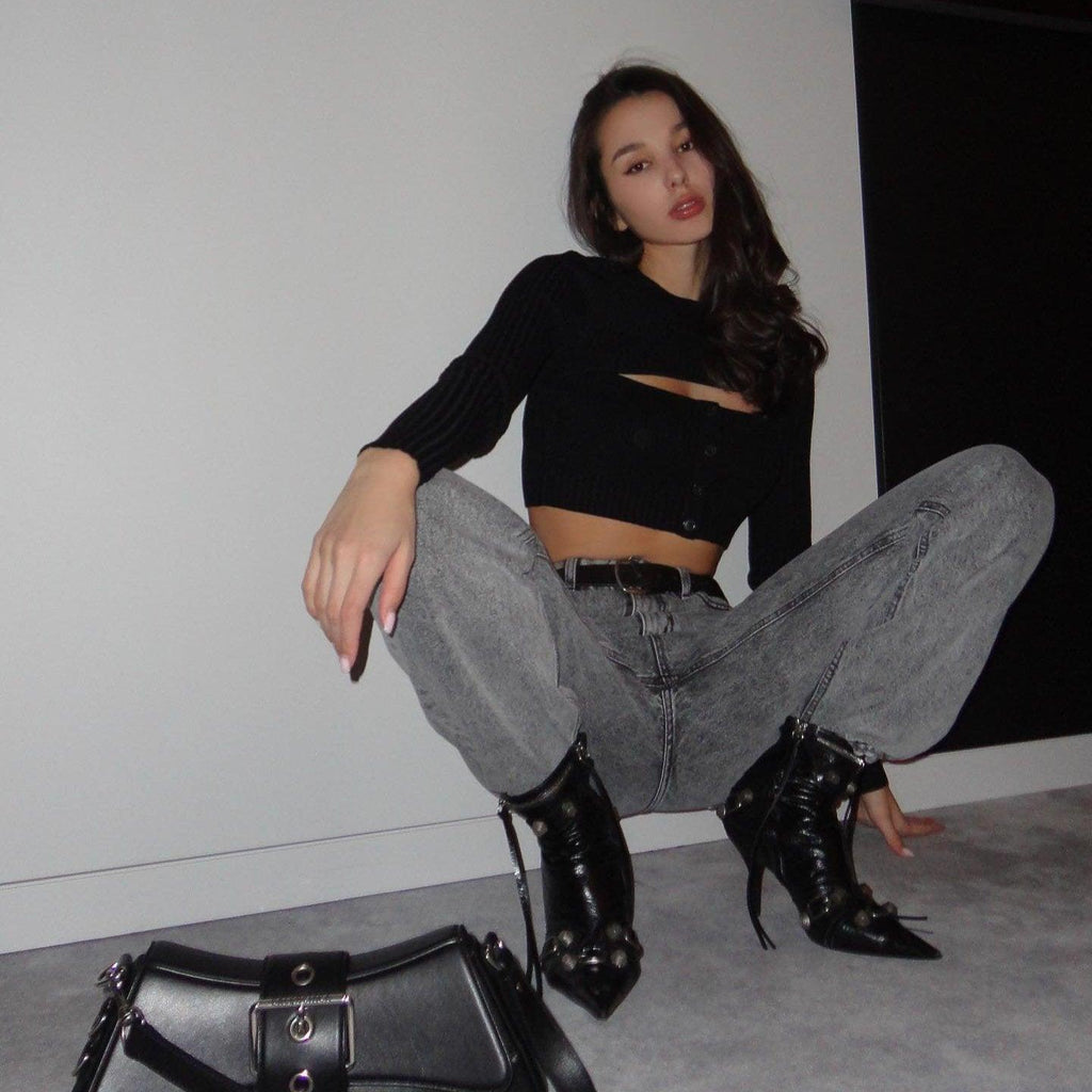 Love & Love Long Sleeve Ribbed Black Top