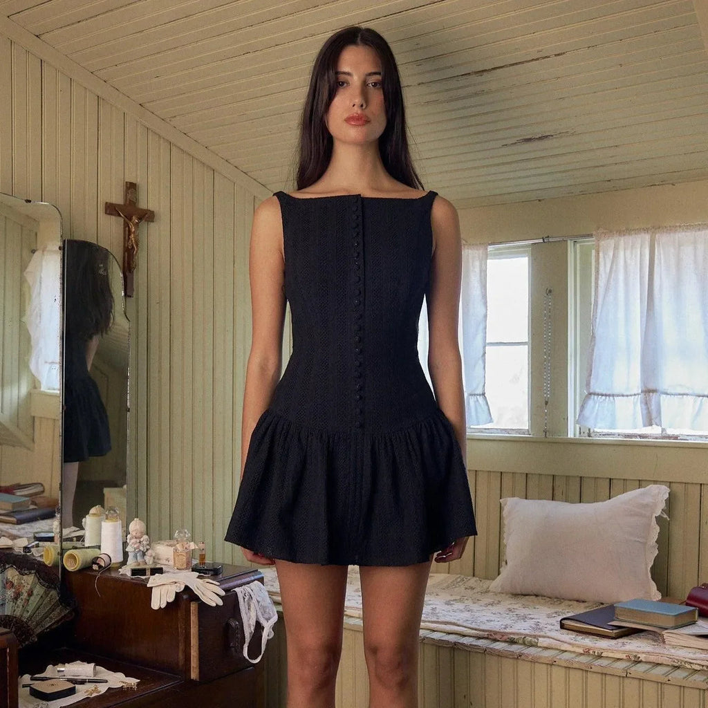 Love Song Black Embroidered Mini Dress