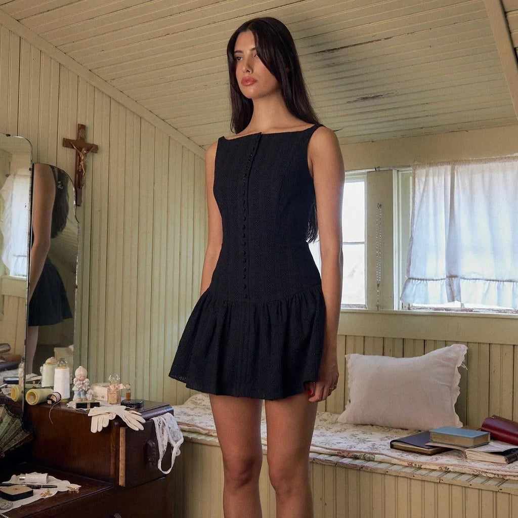 Love Song Black Embroidered Mini Dress