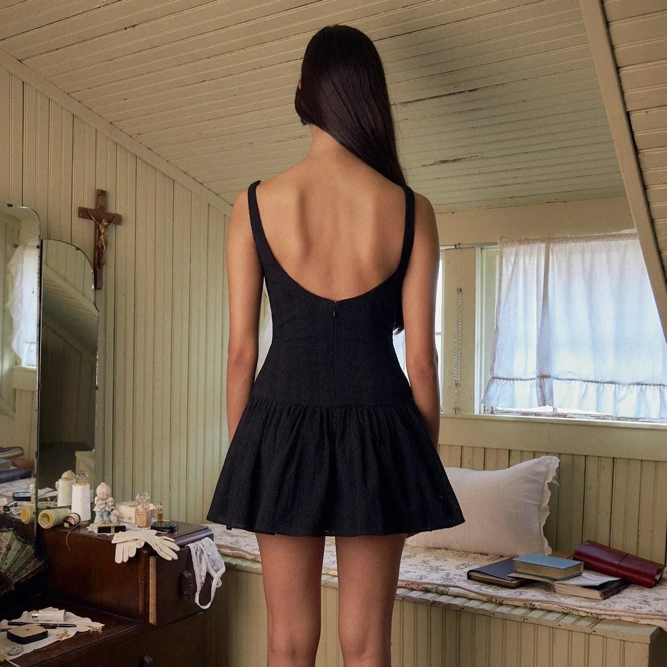 Love Song Black Embroidered Mini Dress