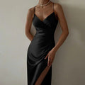 Lovely Lady Black Satin Midi Dress
