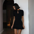 Lucia Black Ruffled Knit Mini Dress