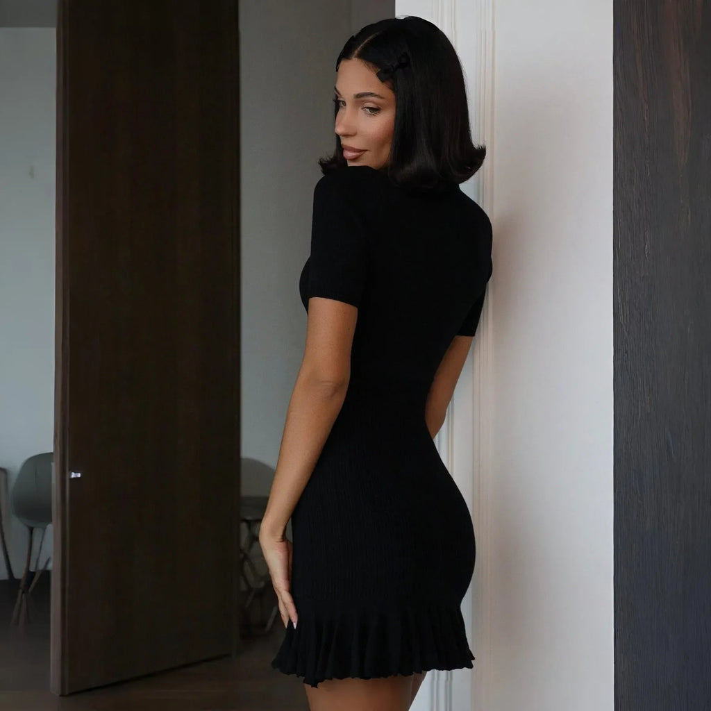 Lucia Black Ruffled Knit Mini Dress