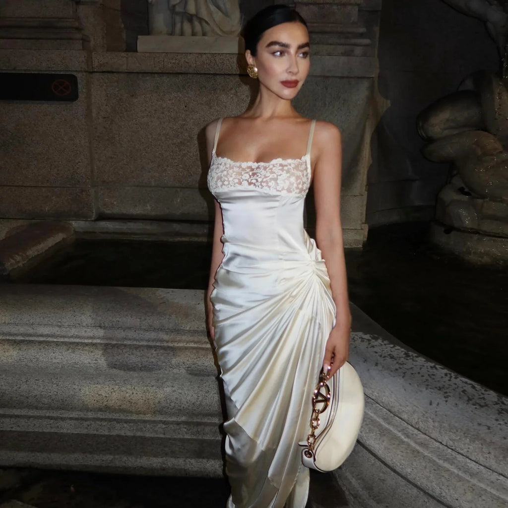 Lumi Satin Maxi Dress With Lace Detail