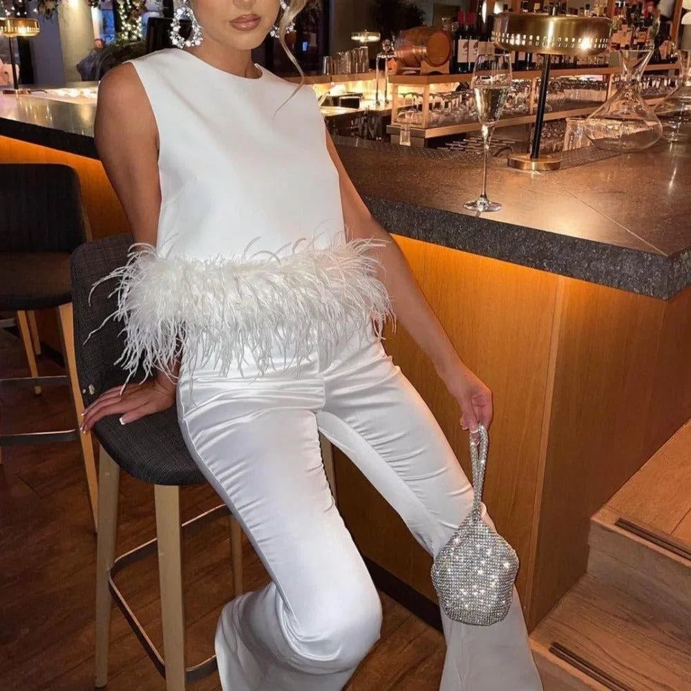 Maisy White Feather Trim Top