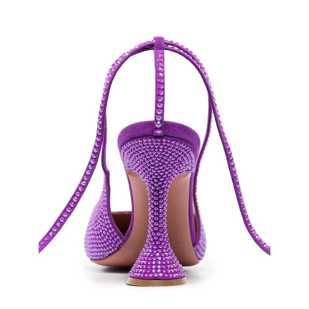 High Shine Purple Crystal Lace Up Heels