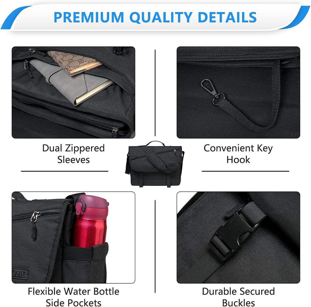 Water Resistant Laptop Messenger Bag 17 Inch Work Shoulder Bag
