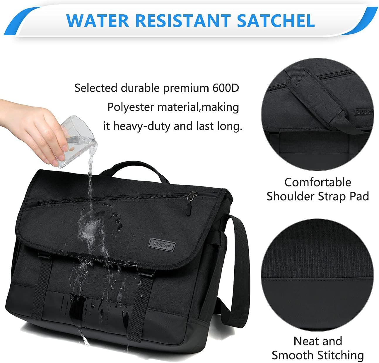 Water Resistant Laptop Messenger Bag 17 Inch Work Shoulder Bag