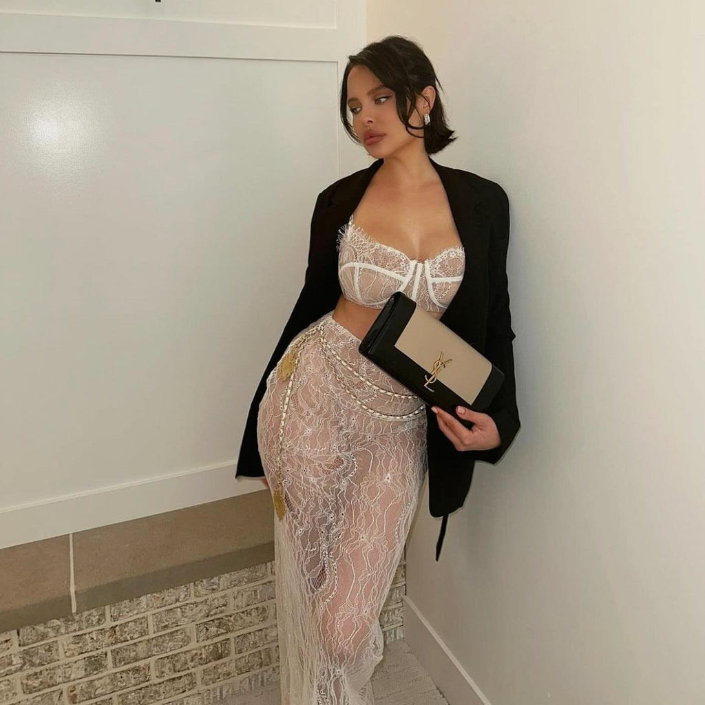 Mon Ami White Lace Maxi Skirt Set