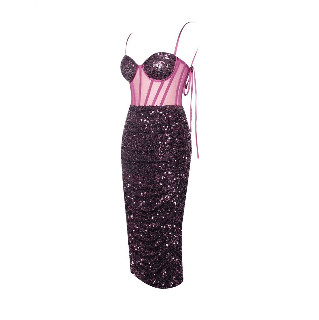 Mon Amour Purple Sequined Corset Midi Dress