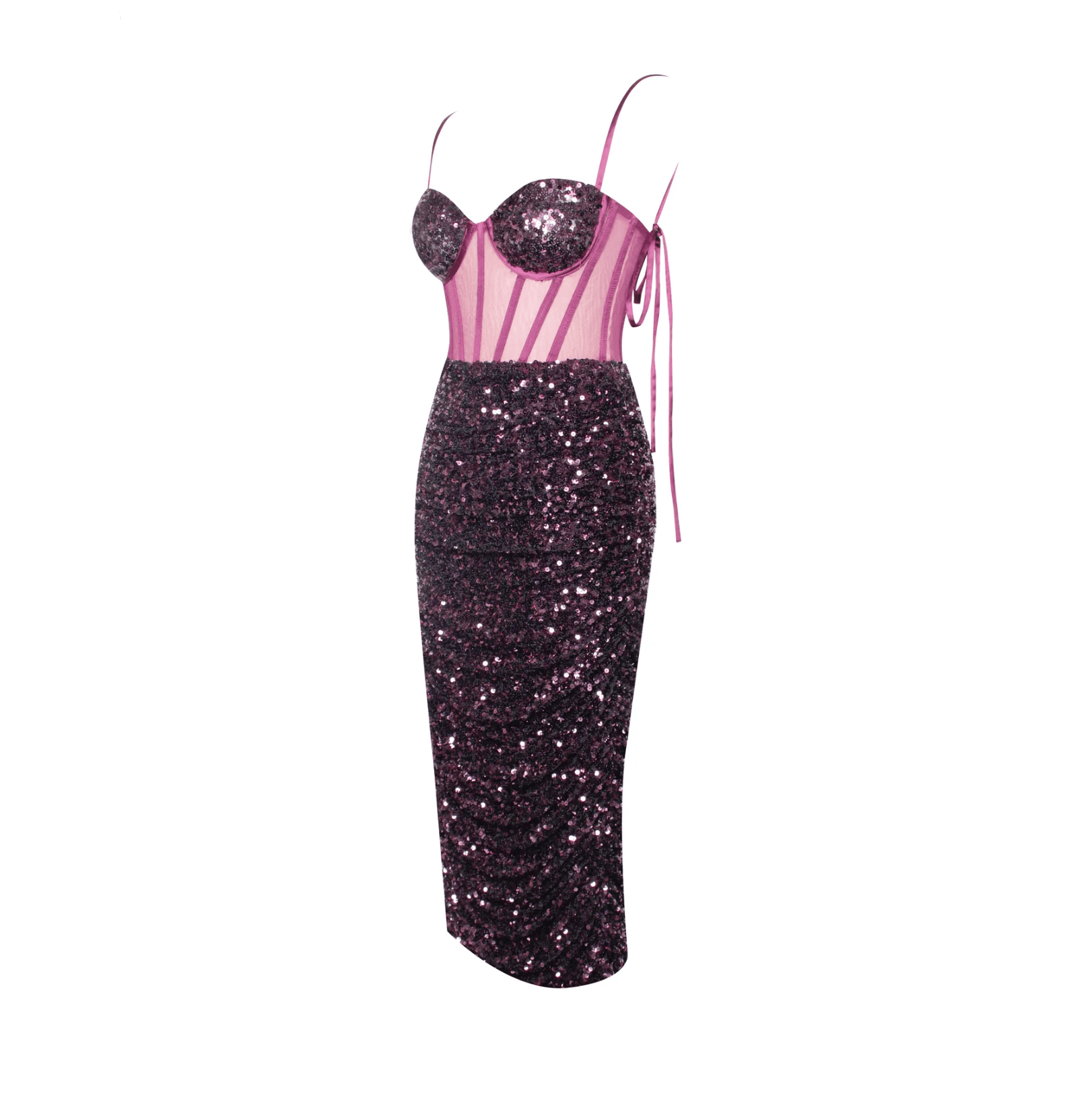 Mon Amour Purple Sequined Corset Midi Dress