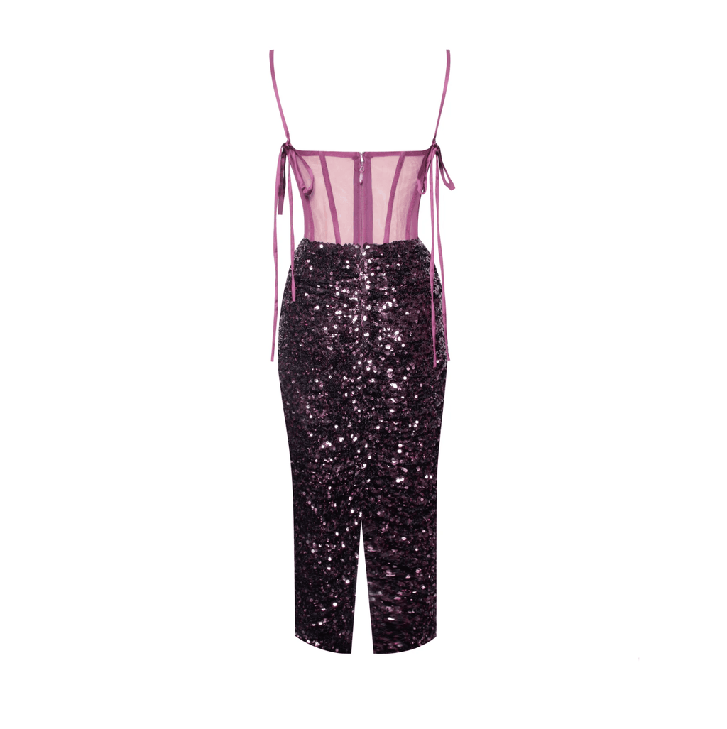 Mon Amour Purple Sequined Corset Midi Dress