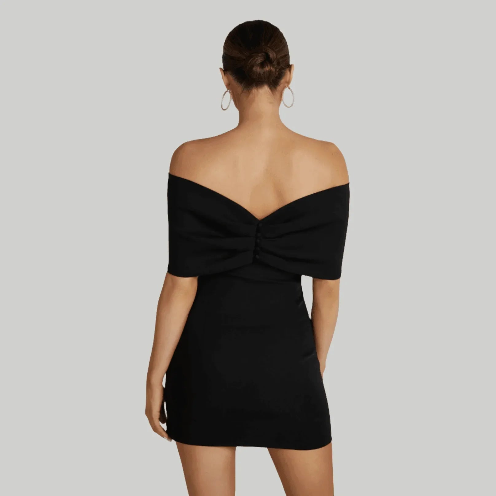 Mona Off Shoulder Bow Black Mini Dress