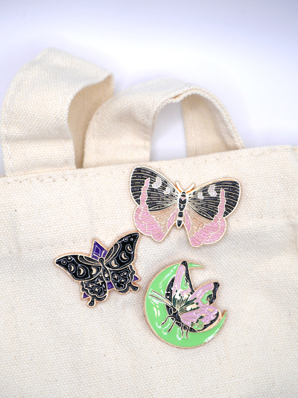 Fun, Beautiful Moth and Butterfly Metal Enamel Pins (Set of 3)