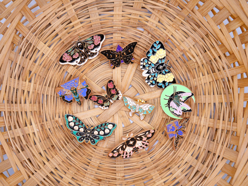Fun, Beautiful Moth and Butterfly Metal Enamel Pins (Set of 3)