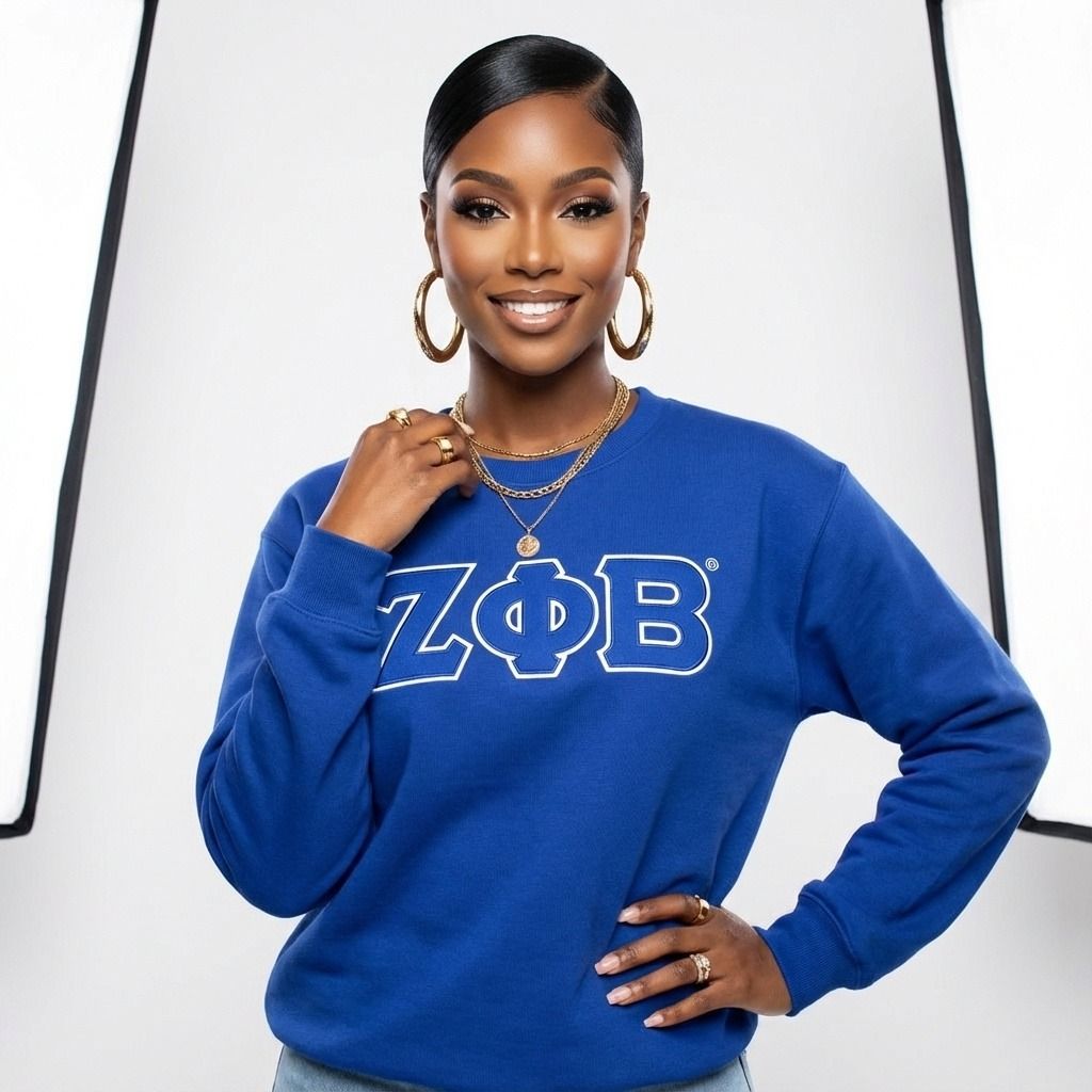 Crew Sweatshirt Blue Embroidered Greek Gear Casual Stylish Sweatshirt