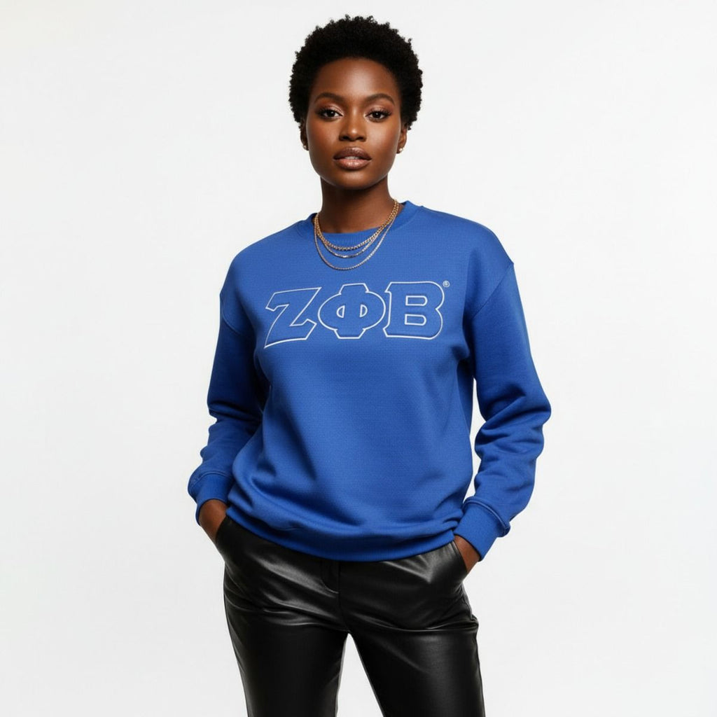 Crew Sweatshirt Blue Embroidered Greek Gear Casual Stylish Sweatshirt