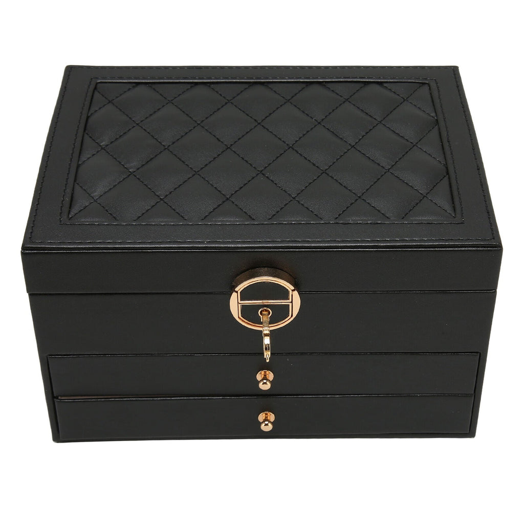 3 Layer Leather Jewelry Box Organizer Case with Compartments 23x17cm
