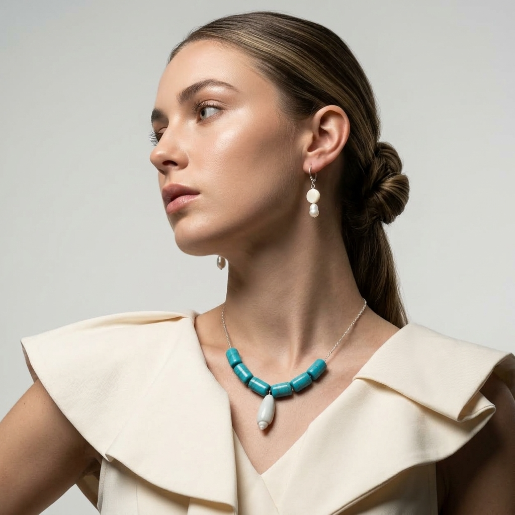 Matching Necklace & Earrings Set ~ Olive Pearl