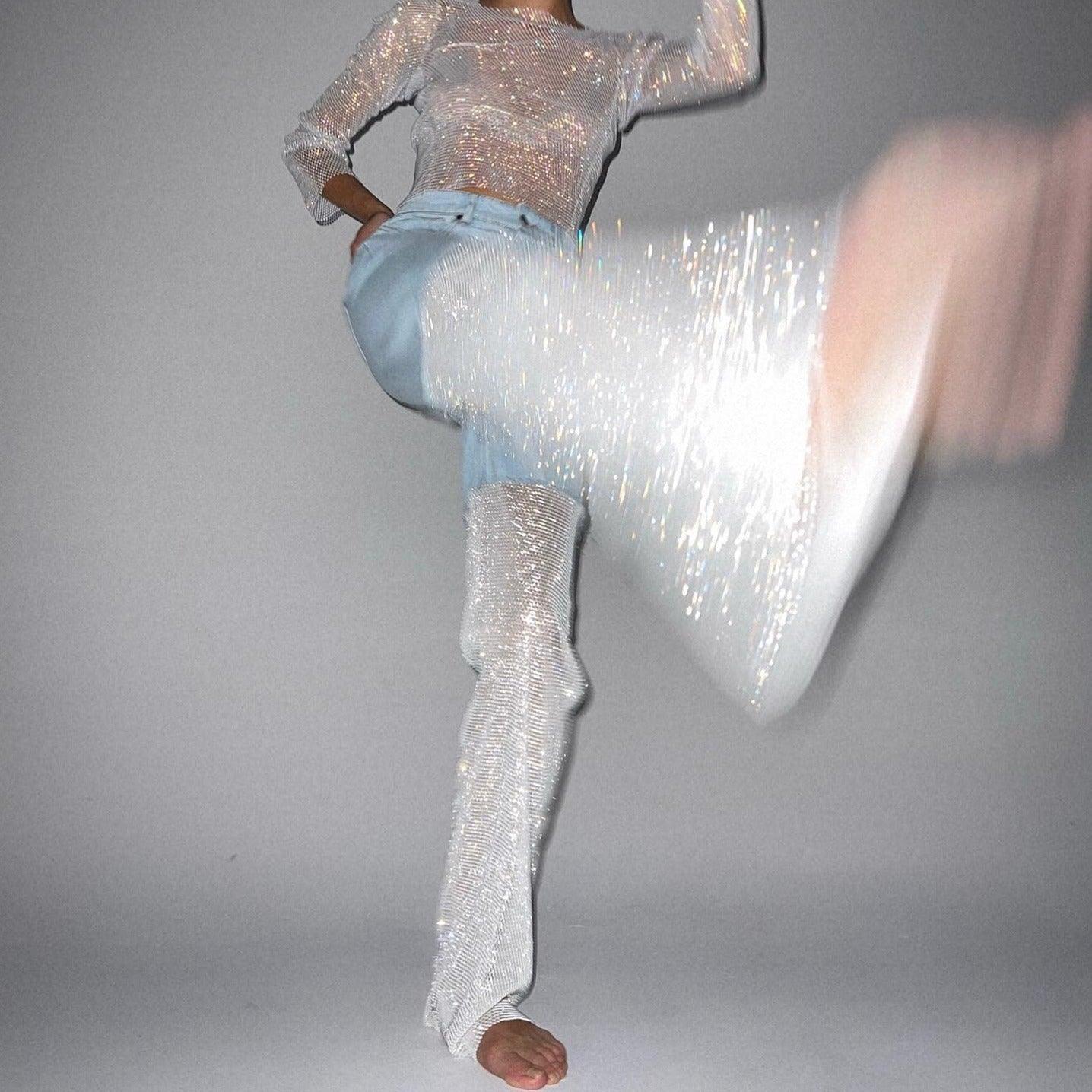 Night Moves Light Blue Diamond Mesh Jeans