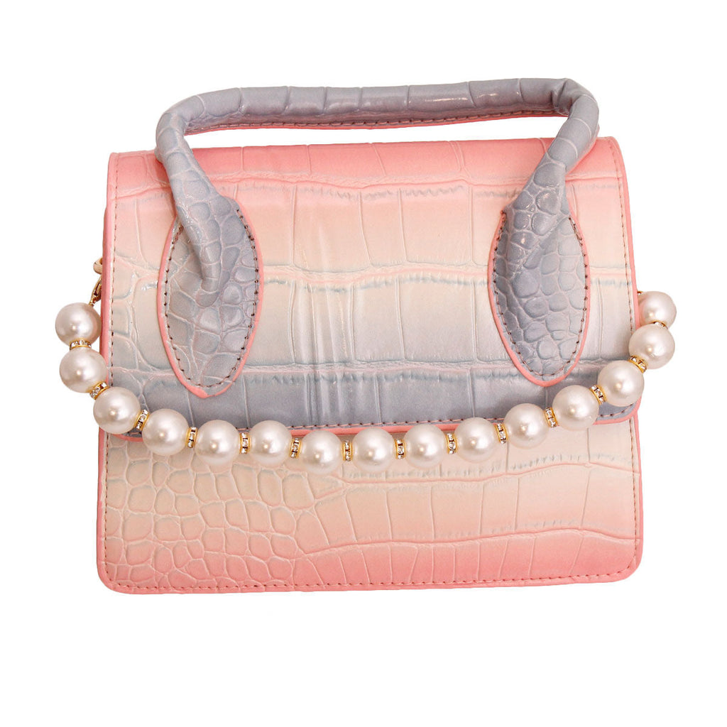 Fashion Handbag Pink Croc Flap Satchel Stylish Chic Accessory