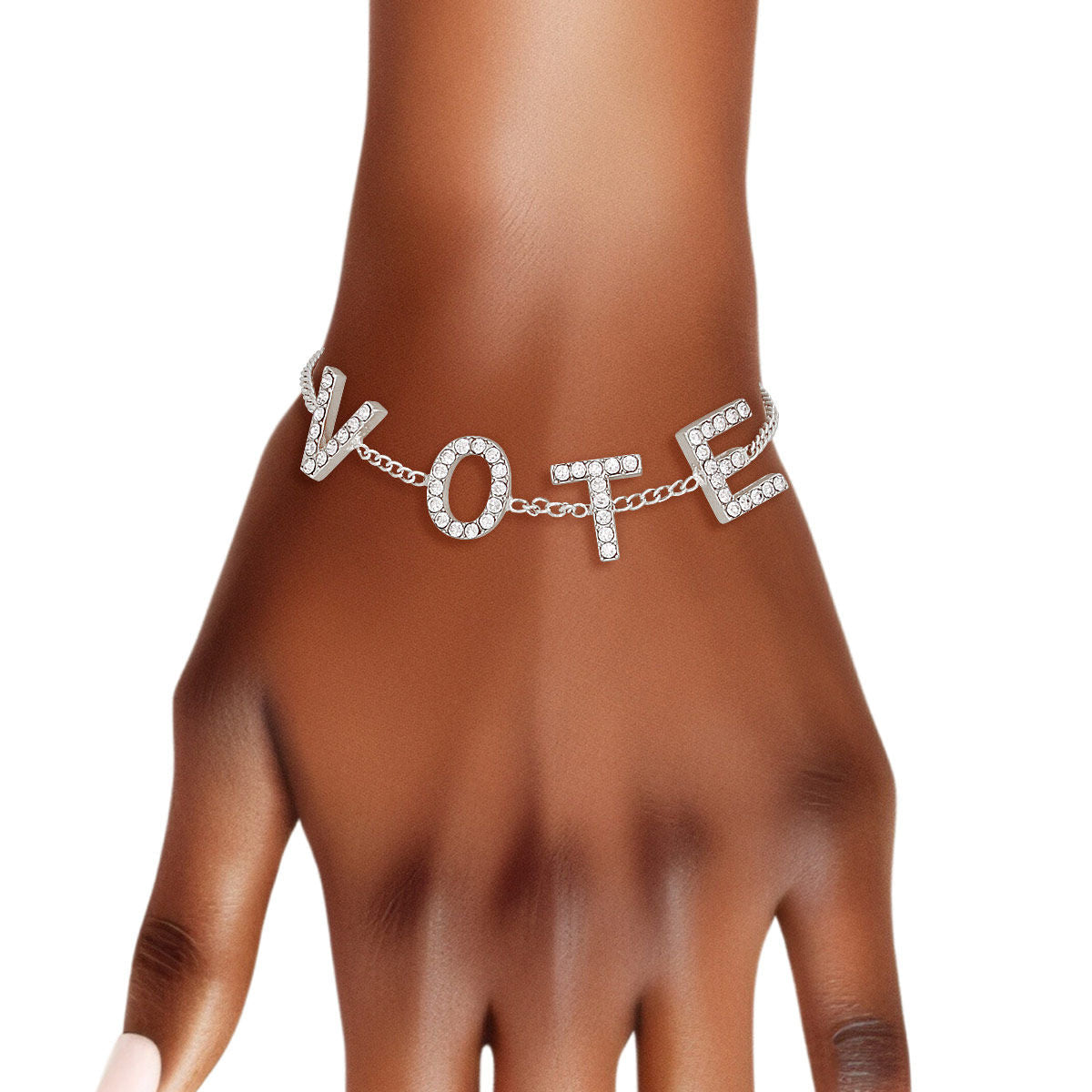 Women’s Rhinestone Silver Chain Bracelet VOTE Stylish Statement Jewelry
