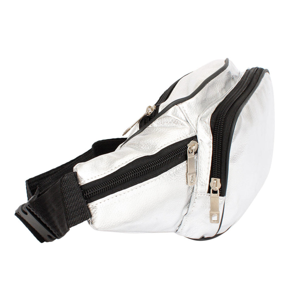 Women’s Fanny Pack 80’s Silver 5-Pocket Waist Bag Stylish Casual Accessory