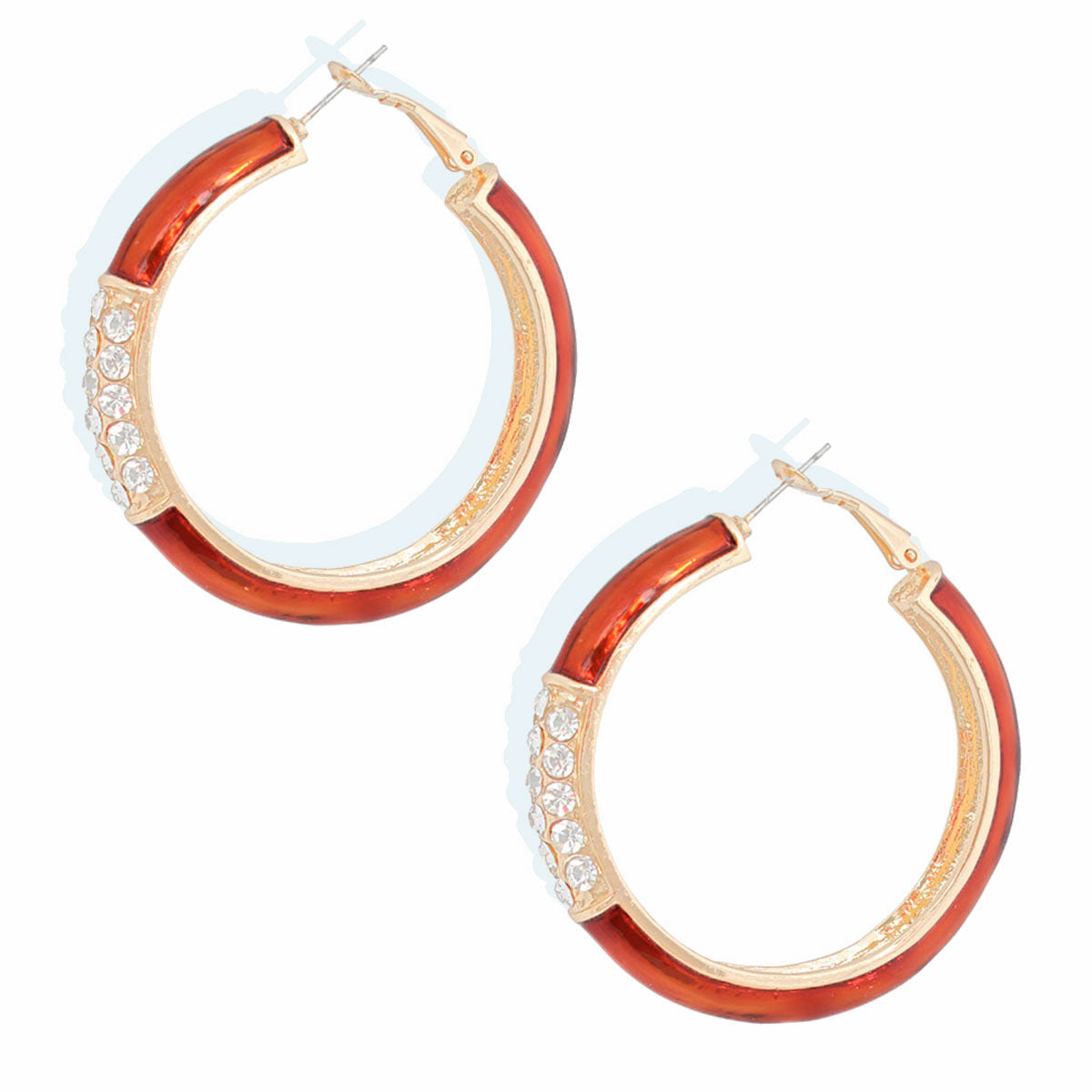 Rhinestone Hoop Earrings Burgundy and Gold Stylish Statement Jewelry