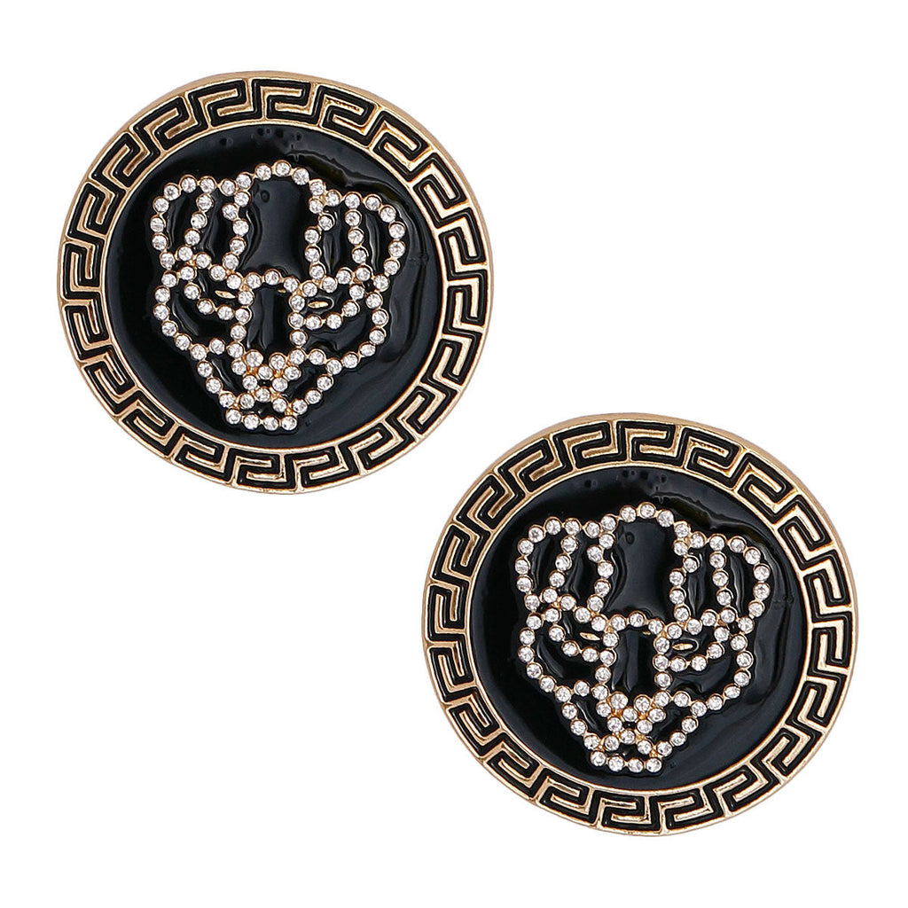 Stud Earrings Gold Tiger Greek Medallion Stylish Statement Jewelry