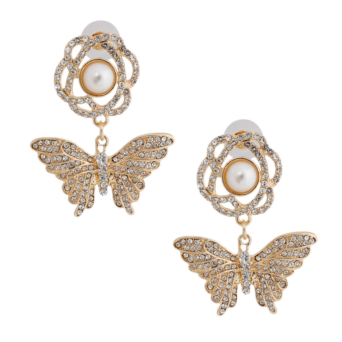 Butterfly Rhinestone Earrings Gold Stylish Statement Jewelry