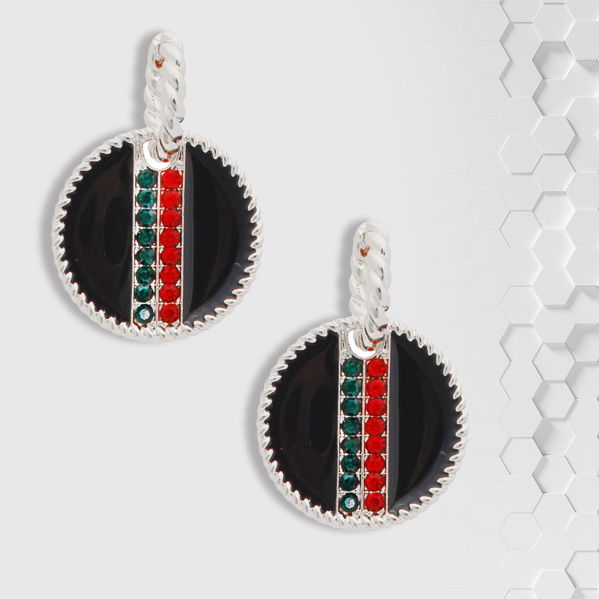 Twisted Silver Hoop Earrings with Black Stripe Charm – Stylish Statement Jewelry