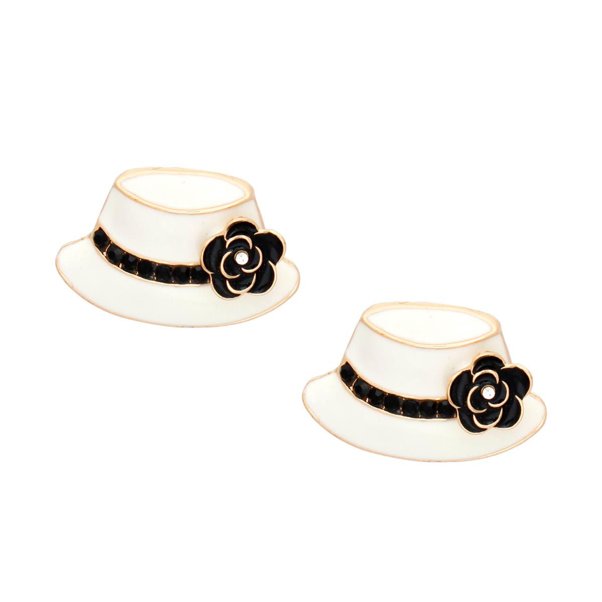 Ladies White Gold Camellia Stud Earrings Stylish Hat Design