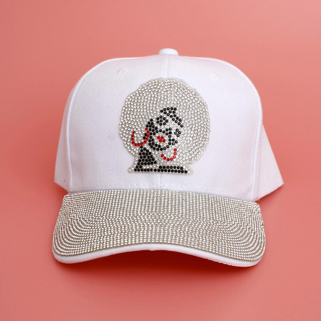 Women’s White Rhinestone Afro Baseball Cap Stylish Casual Hat