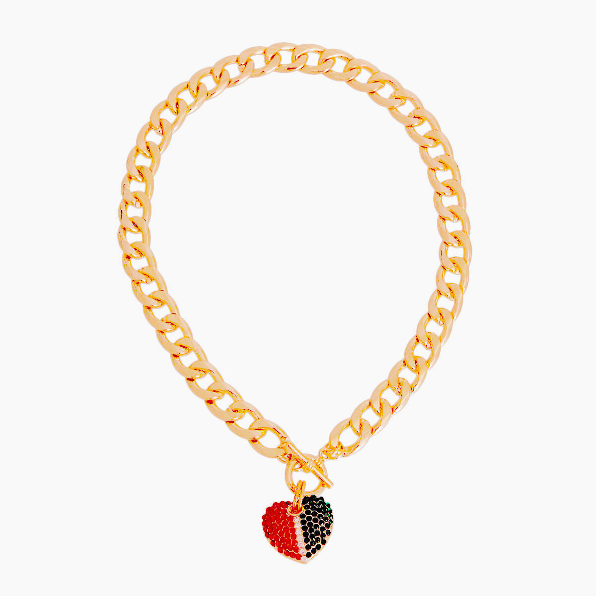 Statement Toggle Necklace Half Red Green Heart Stylish Jewelry Accessory