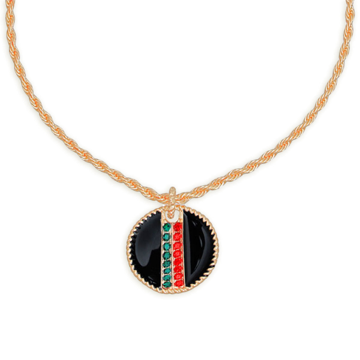 Pendant Necklace with Black Stripe and Gold Twisted Chain Stylish Jewelry Accessory