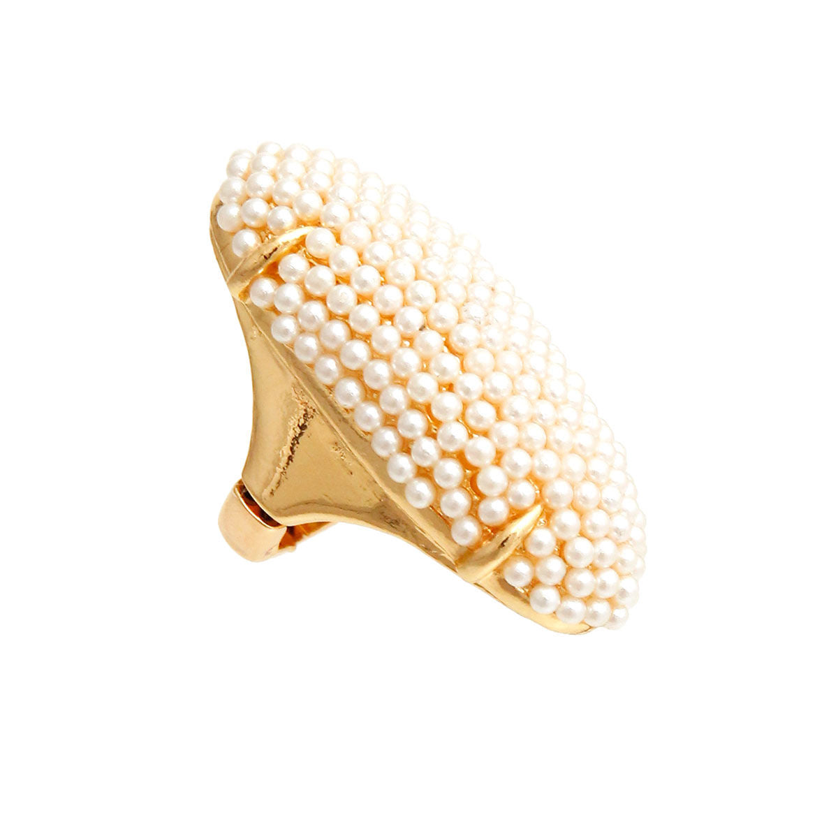 Elongated Cream Pearl Statement Ring Stylish Jewelry Accessory