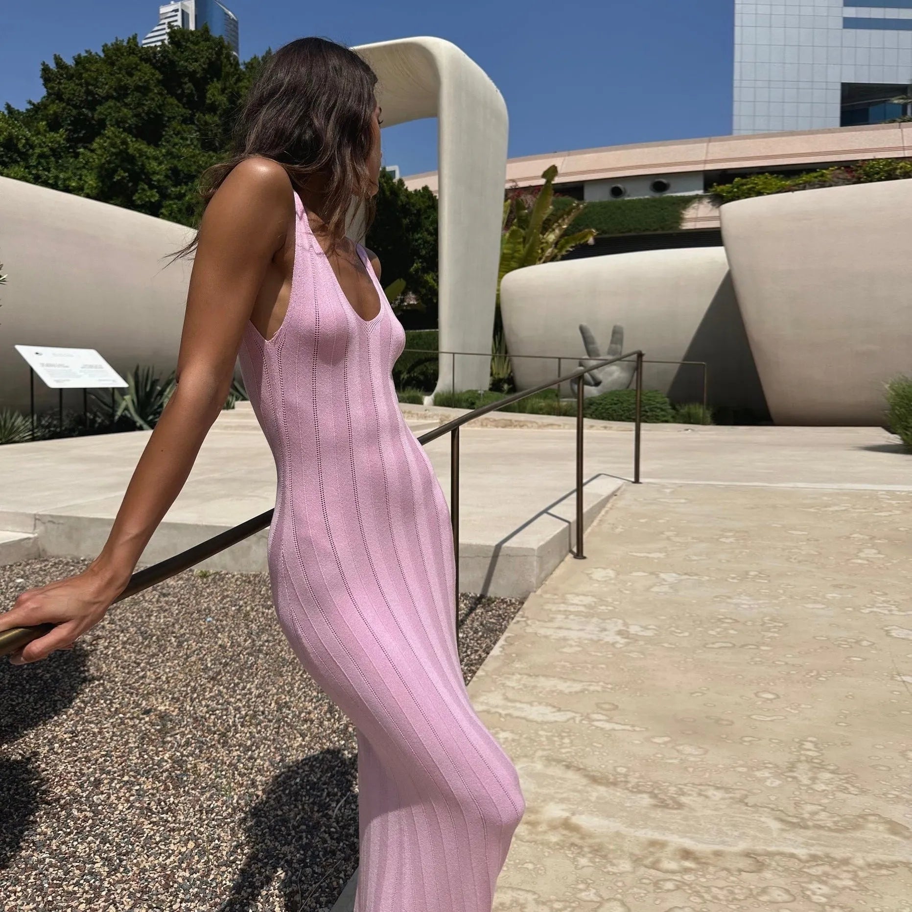 Nyx Pink Knitted Backless Maxi Dress