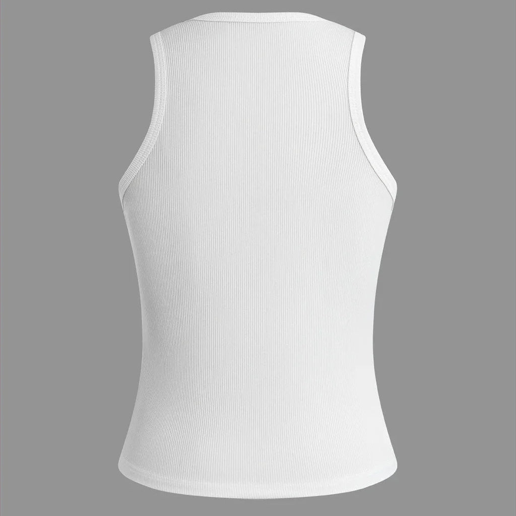 OK Emoji White Embellished Cotton Tank Top