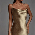 Olivia Satin Cowl Neck Metallic Gold Maxi Dress